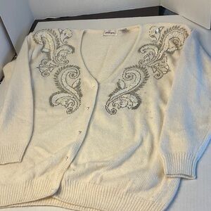 Worthington Cream Cardigan with Paisley Embroidery